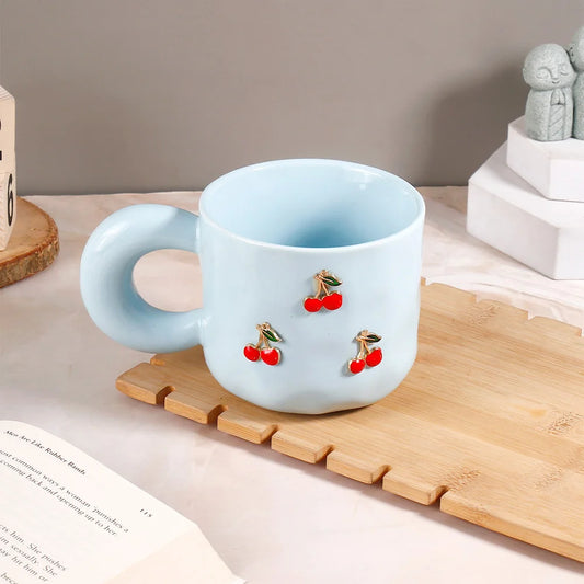 Cherry Charm Pastel Blue Ceramic Mug