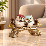 Owl Couple on Branch Polyresin Showpiece