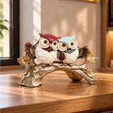 Owl Couple on Branch Polyresin Showpiece