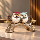 Owl Couple on Branch Polyresin Showpiece