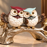 Owl Couple on Branch Polyresin Showpiece