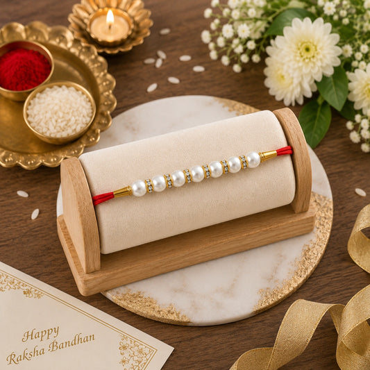 Pearl And Stone Rakhi With Kaju Katli