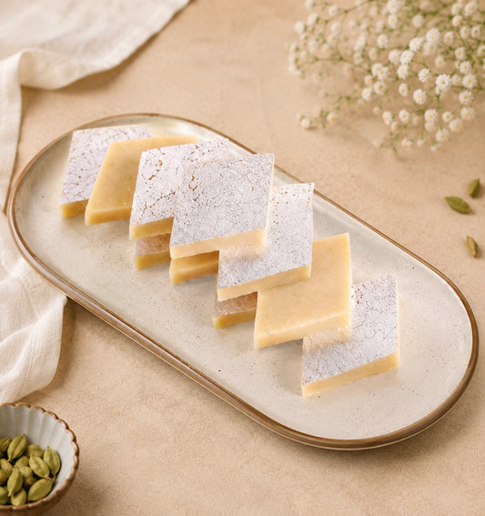 Pearl And Stone Rakhi With Kaju Katli