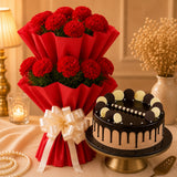 20 Red Carnations With Chocolate Cake