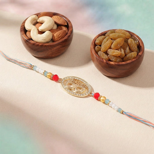 Brother Charm Pearl Bead Rakhi with Dry Fruits