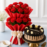 20 Red Carnations With Chocolate Cake