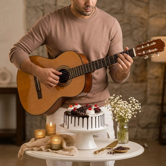 Creamy Drip Black Forest Cream Cake with Guitarist