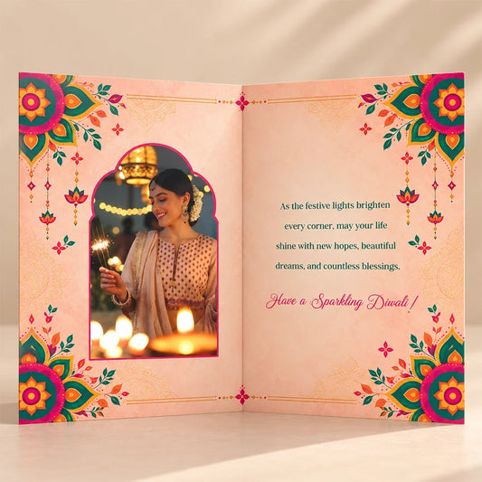 Personalized Shubh Deepavali Greeting Card with Diya & Rangoli Motifs
