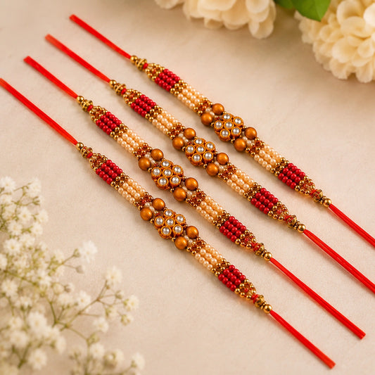 Designer Bead Rakhi Set Of 5 With Kaju Roll
