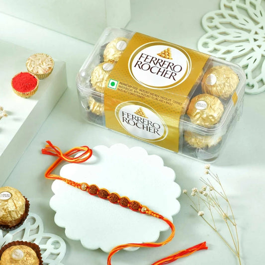 Splendid Rudraksha Rakhi with Ferrero Rocher