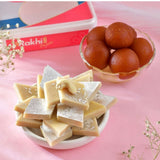 Glorious Peacock Bhaiya Bhabhi Rakhi with Gulab Jamun & Kaju Katli