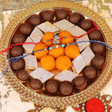 Evil Eye and Krishna Rakhi with Sweets and Chocolate Platter Set of 2