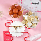 Glorious Peacock Bhaiya Bhabhi Rakhi with Gulab Jamun & Kaju Katli