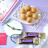 Elegant Rakhi with Besan Laddoo & Snickers
