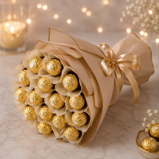 Ferrero Rocher Chocolate Bouquet with Golden Ribbon