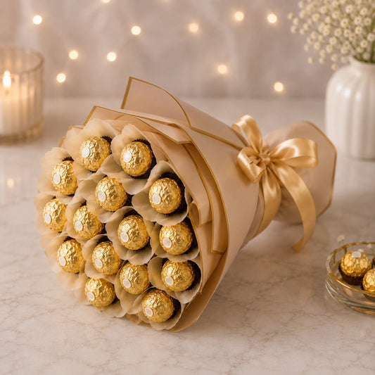 Ferrero Rocher Chocolate Bouquet with Golden Ribbon