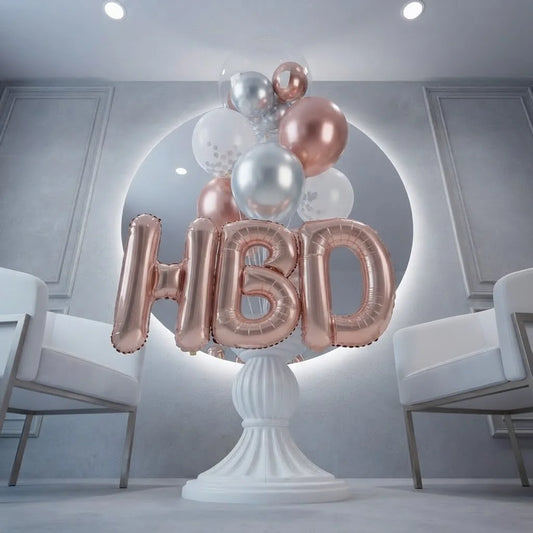 Rose Gold HBD Bobo Balloon Table Decor