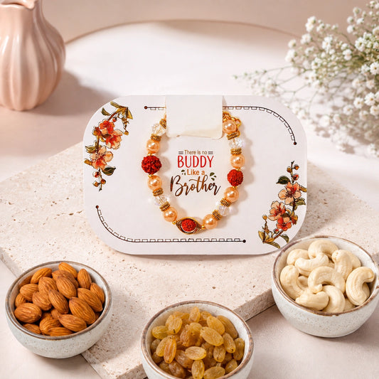 Rudraksh Pearl Bead Bracelet Rakhi with Dry Fruits