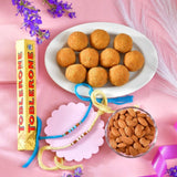 Delightful Bhai Rakhi Hamper with Besan Laddoo, Toblerone Chocolate & Almond Nuts