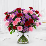 Purple Daisy & Mixed Carnation Glass Jar Arrangement - Birthday & Teacher's Day Gift