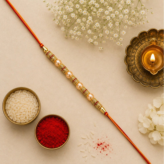 Celestial Pearl Beads Rakhi with Cadbury Chocolates | Rakhi Gift Online
