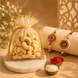 Ethnic Pearl Bhaiya Bhabhi Rakhi with Premium Cashews | Rakhi Gift Set