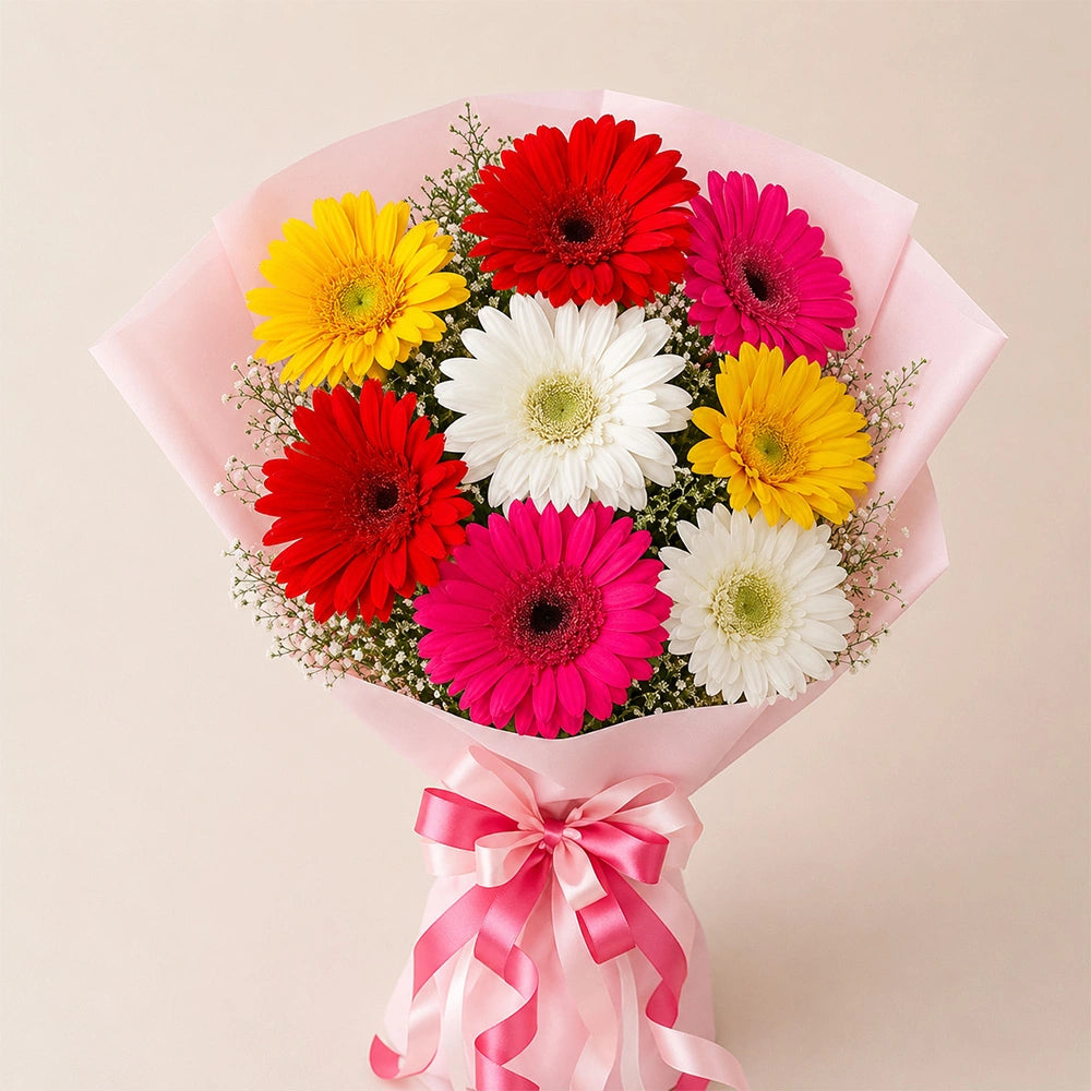 8 Rainbow Gerbera Mixed Bouquet