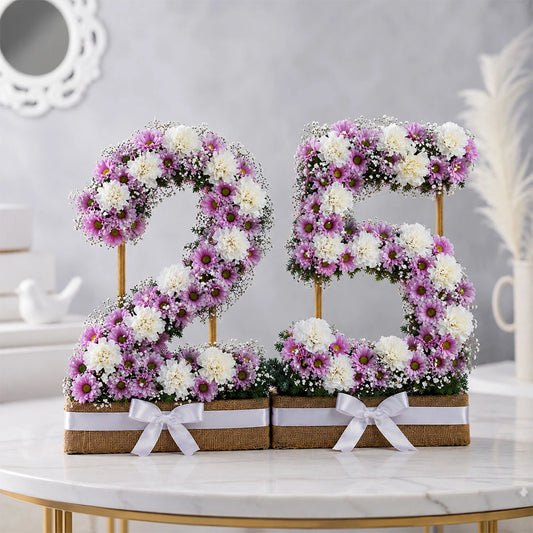 30 White Carnations & Purple Daisy Grand Bouquet - Milestone Anniversary Gift