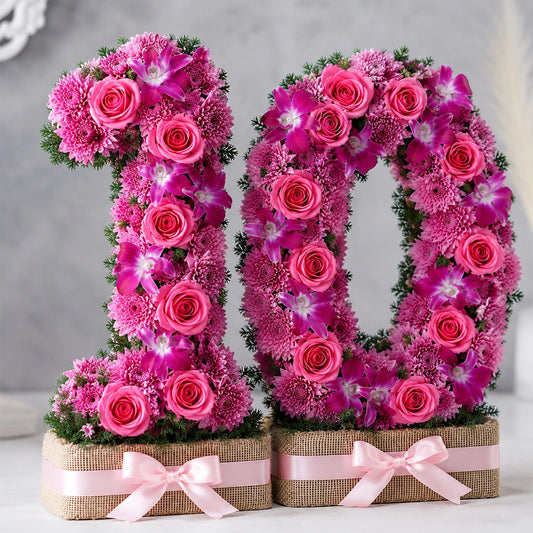 26 Pink Roses, Purple Daisy & Orchid Jute Bouquet - Luxury Anniversary Gift