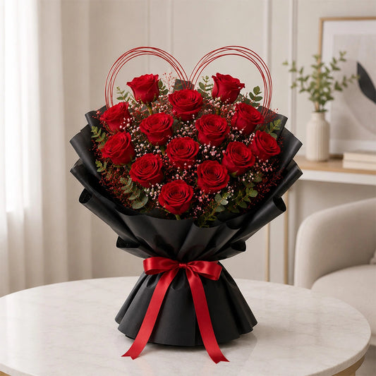 17 Red Roses Timeless Floral Arrangement - Romantic Anniversary & Valentine's Gift