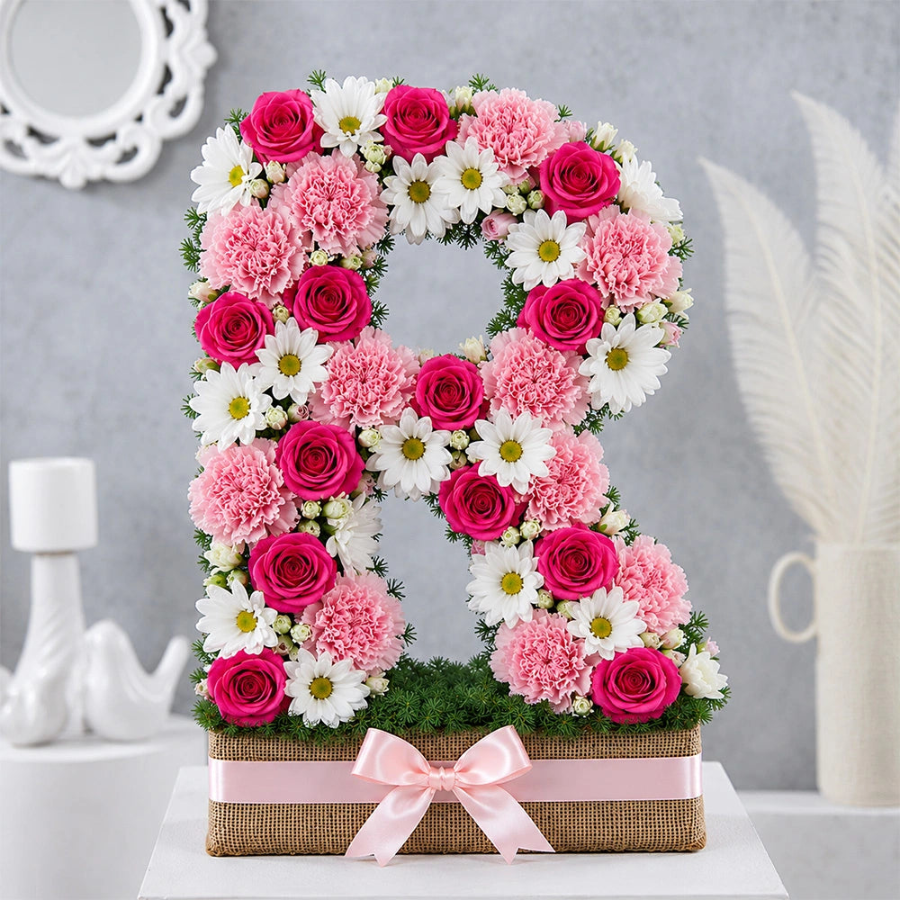 White Daisy, Pink Rose & Carnation Mixed Bouquet - Personalised Birthday Gift