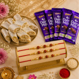 Set of 3 Rudraksha Rakhi with Kaju Roll & Dairy Milk Chocolates | Rakhi Combo Pack