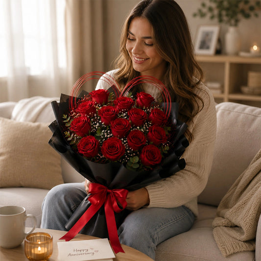17 Red Roses Timeless Floral Arrangement - Romantic Anniversary & Valentine's Gift