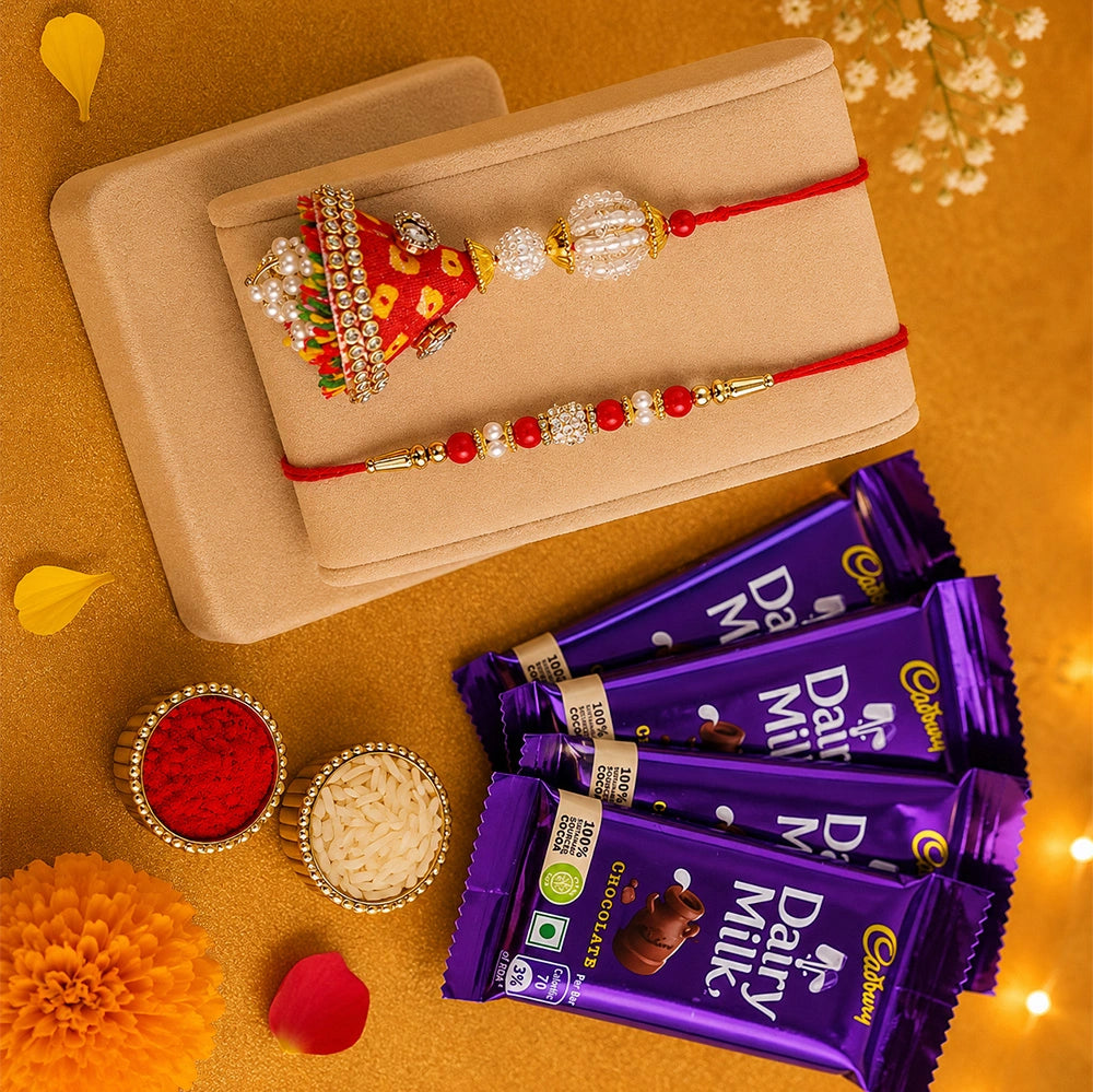Lumba & Pearl Rakhi with Dairy Milk Chocolates | Bhaiya Bhabhi Rakhi Gift