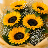 5 Sunflowers Rustic Yellow Paper Bouquet - Fresh Birthday & Friendship Day Gift