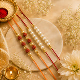 Pearl & Rudraksha Rakhi Family Pack with Gulabjamun & Cashews | Rakhi Hamper
