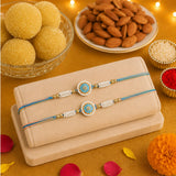 Set of 2 Meenakari Rakhi with Besan Laddoo & Almonds | Artisan Rakhi Hamper