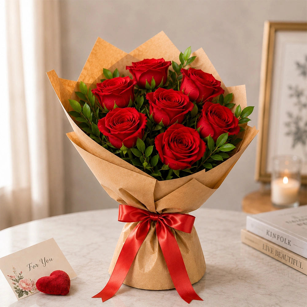 6 Red Roses Love Bouquet - Classic Valentine's Day & Anniversary Flower Gift