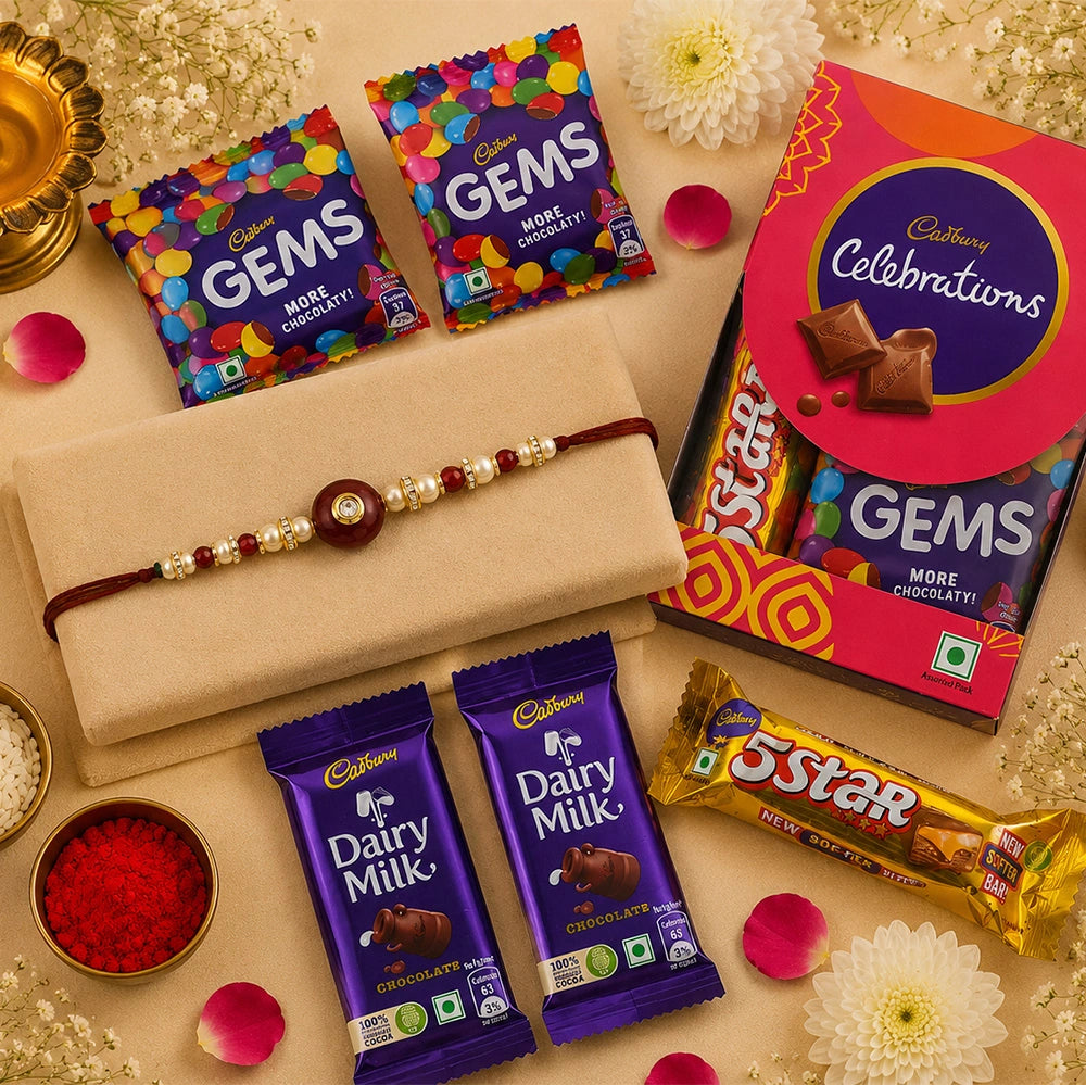 Pearl Beads Rakhi with Cadbury Chocolates | Elegant Rakhi Gift Set