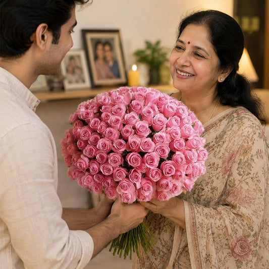 100 Pink Roses Grand Hand-Tied Bouquet - Luxury Milestone Anniversary Gift
