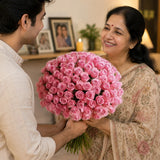 100 Pink Roses Grand Hand-Tied Bouquet - Luxury Milestone Anniversary Gift
