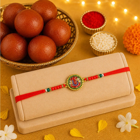 Ganesha Rakhi with Gulabjamun 1Kg | Divine Rakhi Sweet Gift Hamper
