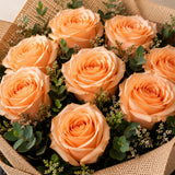 10 Peach Roses Rustic Jute Bouquet