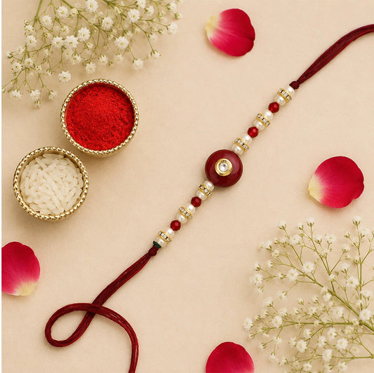 Pearl Beads Rakhi with Cadbury Chocolates | Elegant Rakhi Gift Set