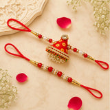 Designer Beads Bhaiya Bhabhi Rakhi Set | Vibrant Yellow Pink Rakhi Gift