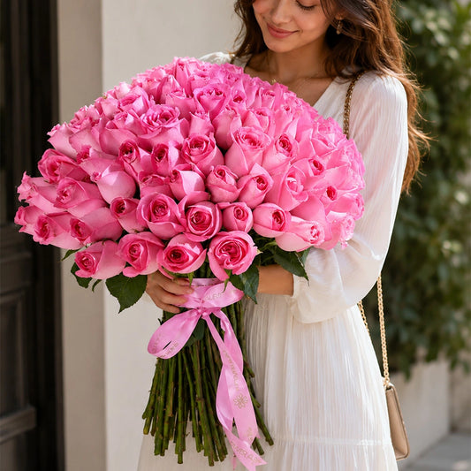150 Pink Roses Grand Hand-Tied Bouquet - Luxury Milestone Anniversary Gift