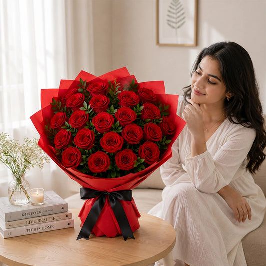 20 Red Roses Aqua Fresh Bouquet - Long-Lasting Anniversary & Valentine's Gift