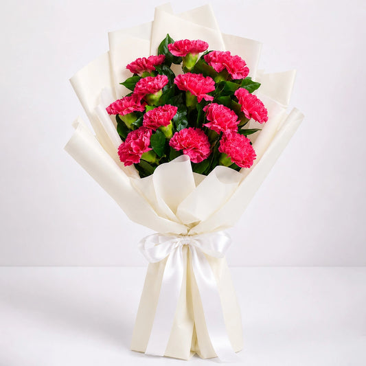 10 Pink Carnations Garden Bouquet - Fresh Mother's Day & Friendship Day Gift
