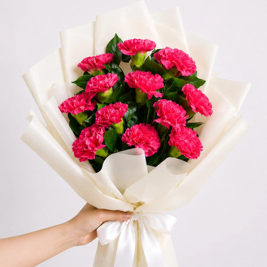 10 Pink Carnations Garden Bouquet - Fresh Mother's Day & Friendship Day Gift