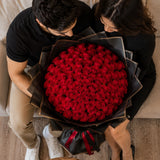 80 Red Roses Black Wrap Grand Bouquet